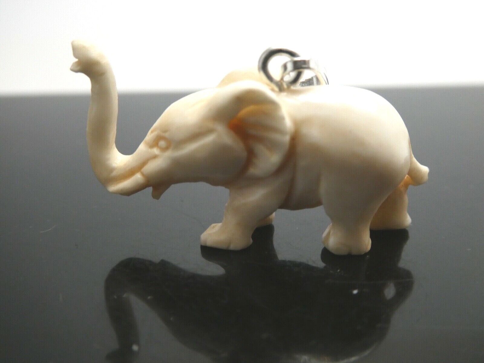 ELEPHANT Carved Water Buffalo Bubalus Bubalis Bone Pendant Necklace With Cord