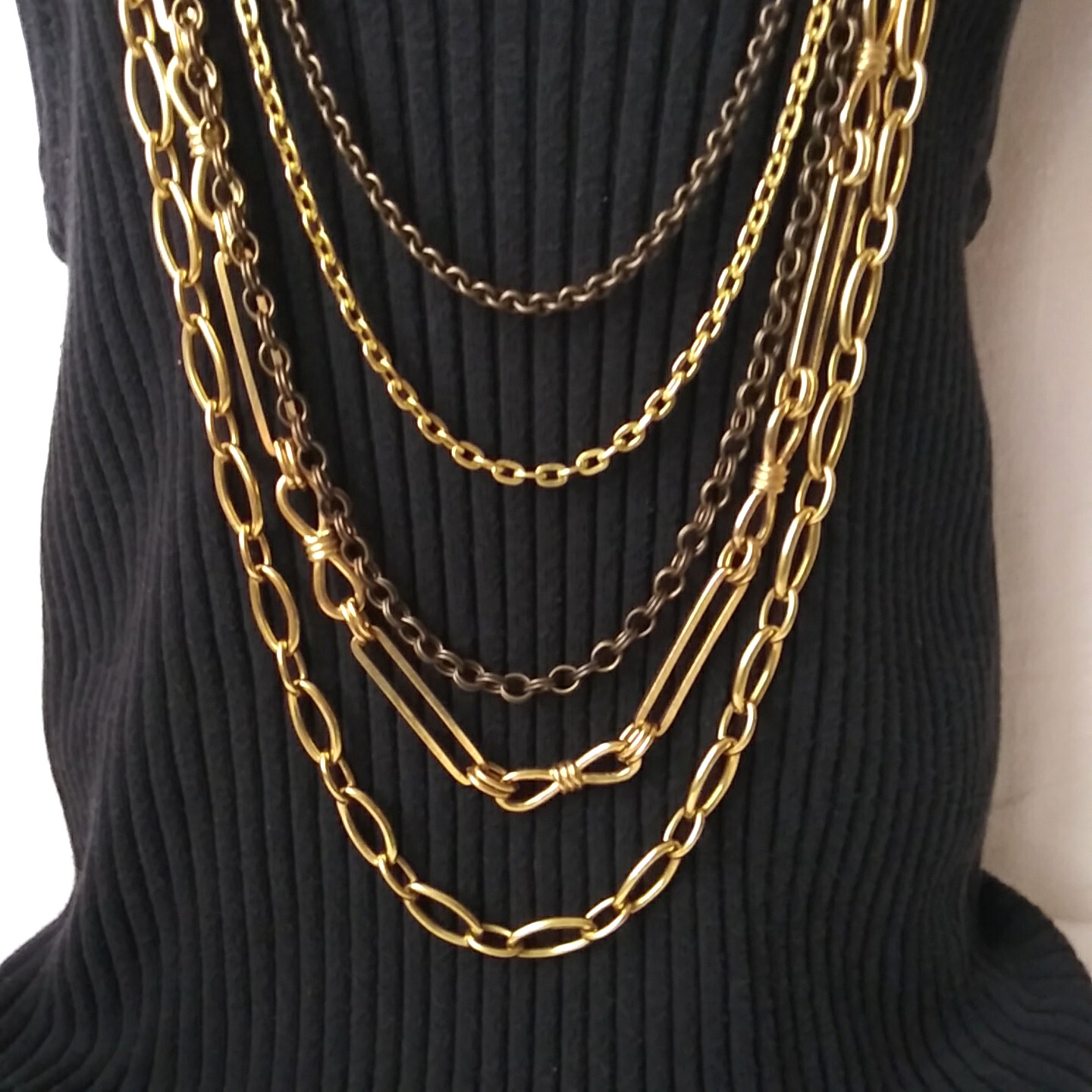 Heavy Gold Tone Multiple 5 Strand Layered Chain Statement Necklace Signed WORTH