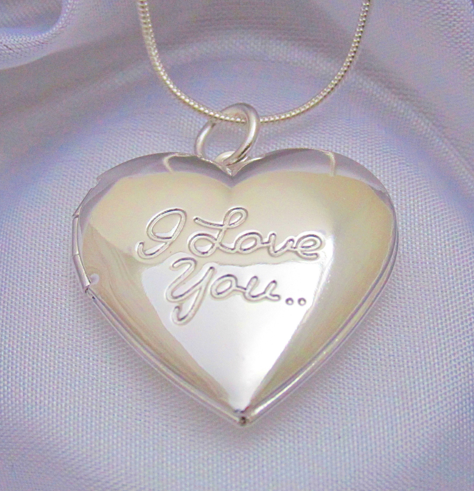 Sterling Silver I Love You Heart Locket Pendant Necklace Photo Gift Box