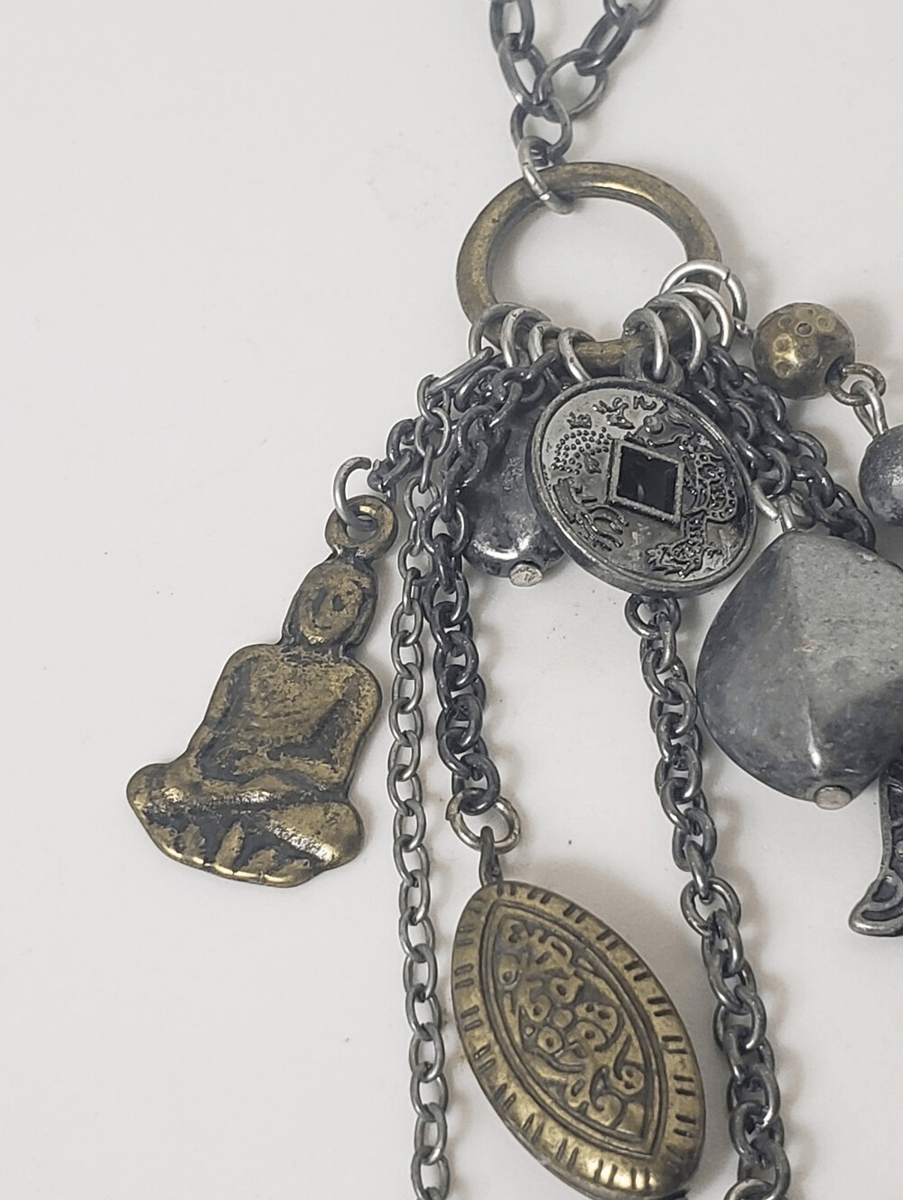 Long Charm Boho Necklace Mixed Metals
