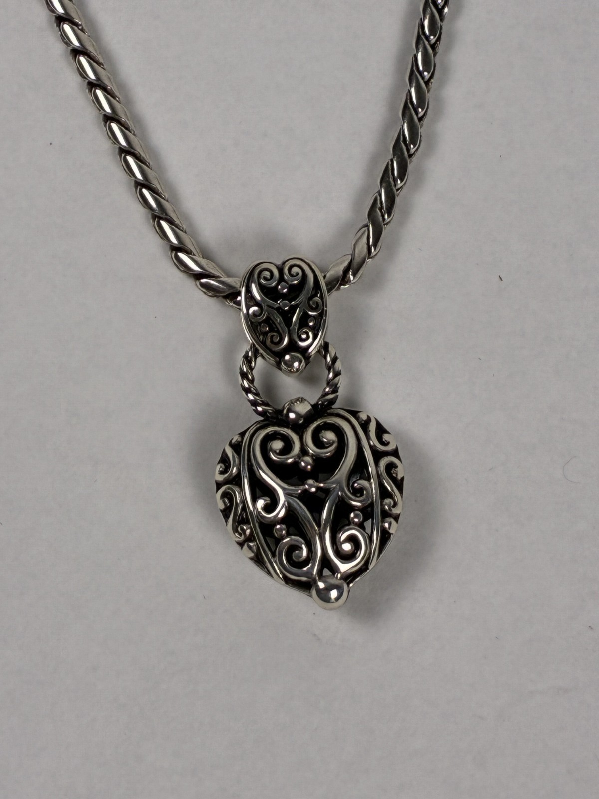 Brighton Bibi Heart Necklace Silver Tone Iconic Bali Style 18”