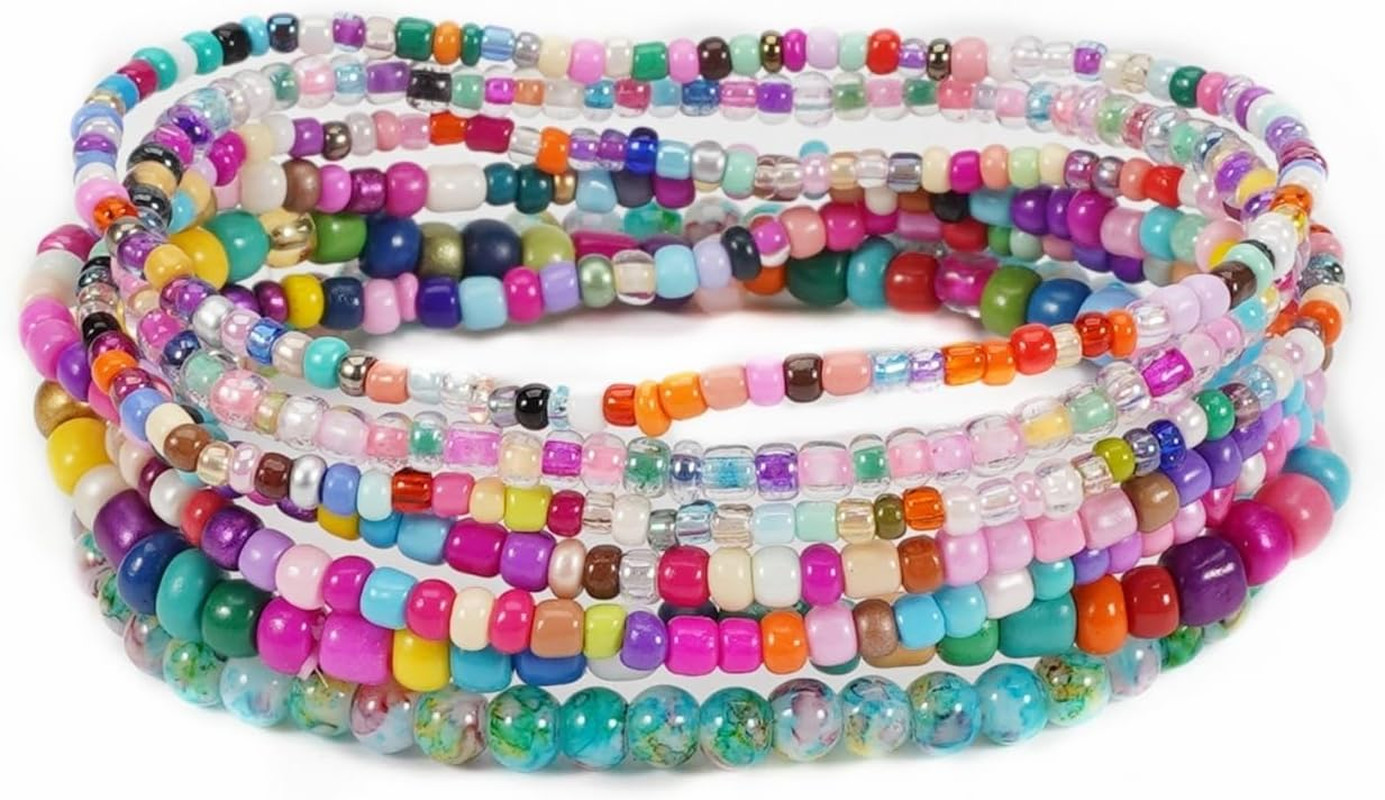 Adjustable Handmade Seed Beaded Bracelet for Women Multi-Layer Stackable Crystal
