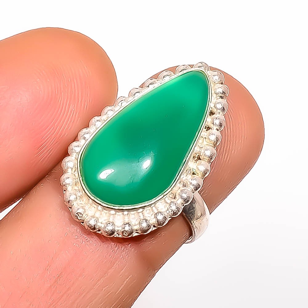 Natural Green Onyx Gemstone 925 Silver Plated Ring s.7 TR7508-1212