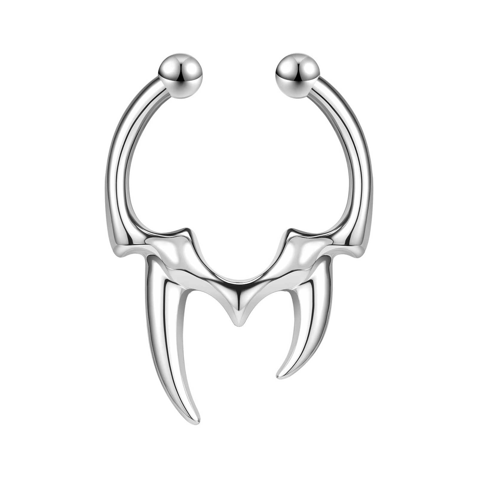 ZS 1PC Fake Septum Nose Ring Hoop, Non Pierced Cuffs Faux Clicker Fangs