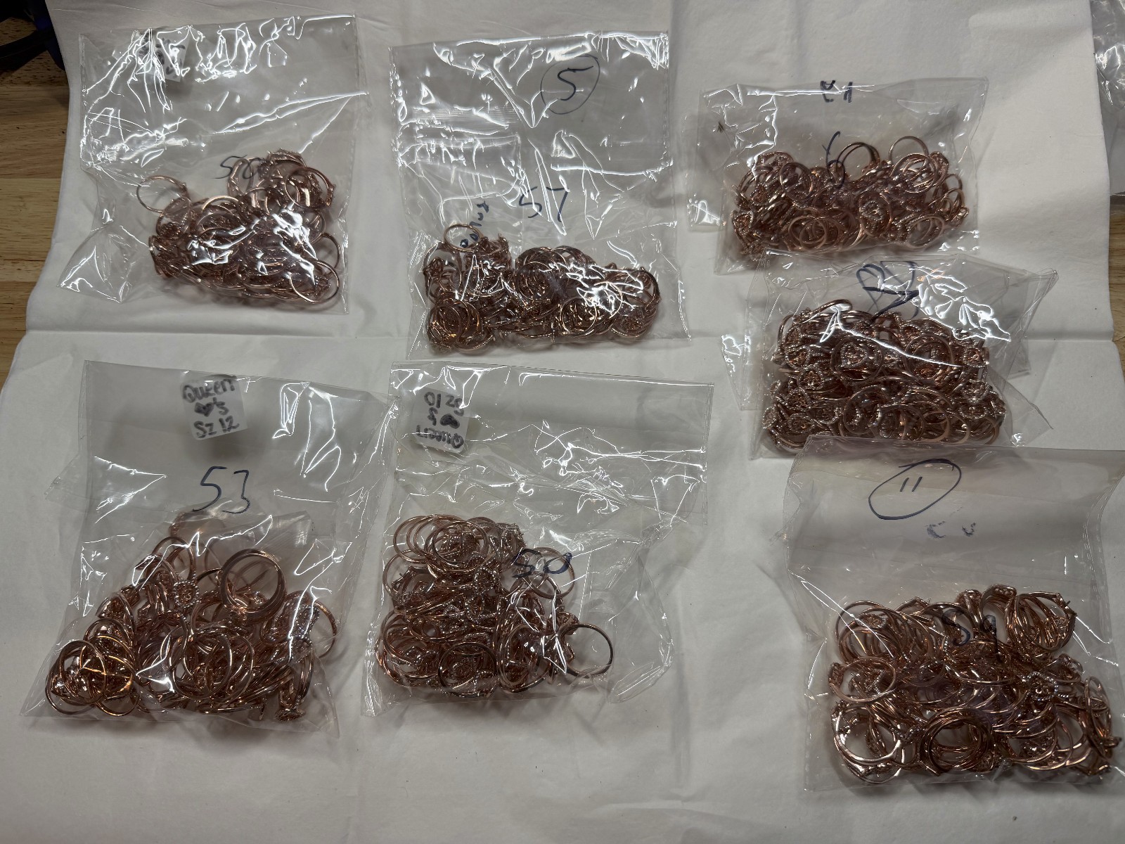 Lot of 410+ Rose Gold Color Heart Ring Size 5, 6, 7, 9, 10, 11 & 12