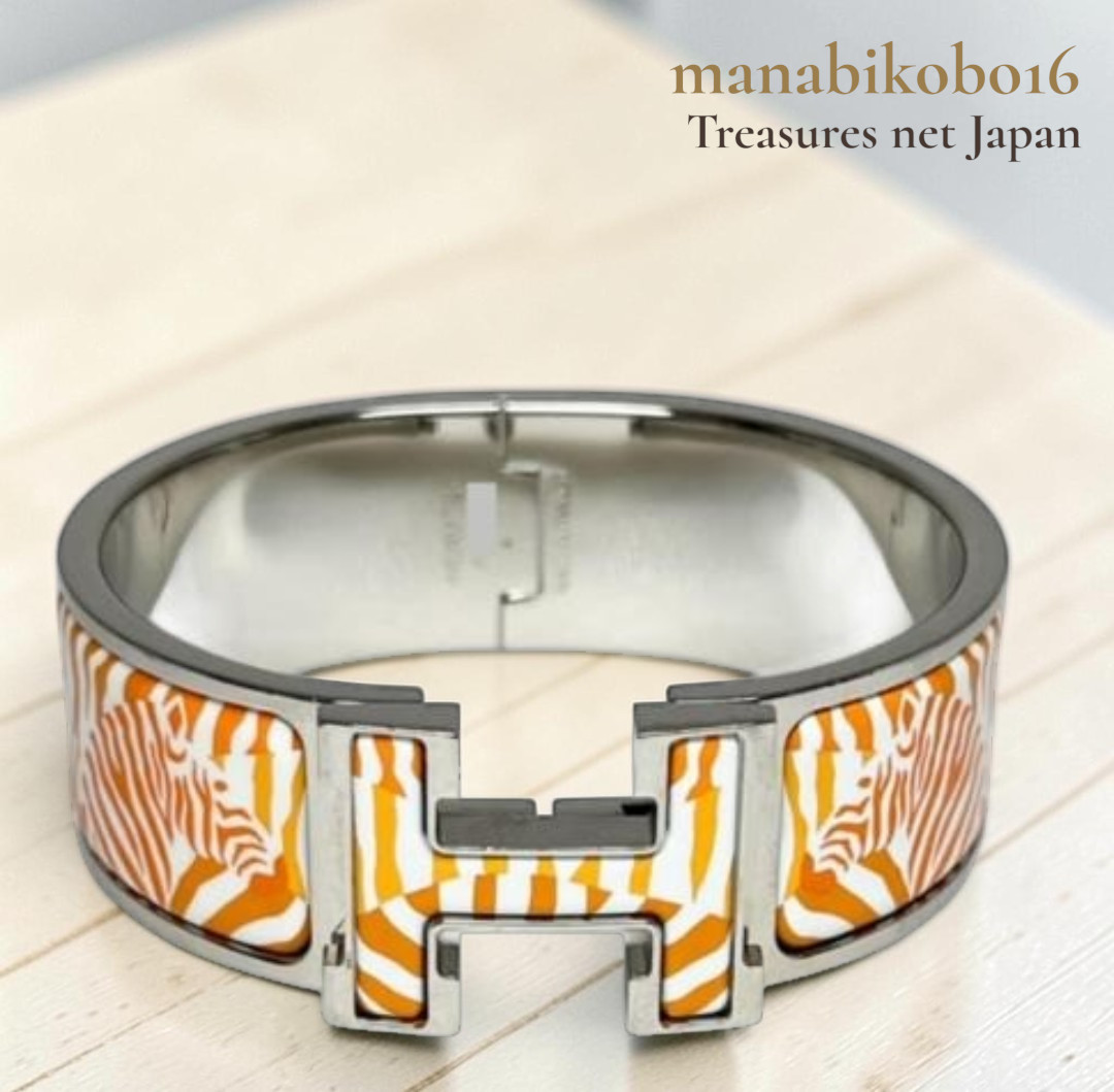 HERMES Click Clack H Zebra Palladium Plated Enamel Jewelry Accessories Bracelet