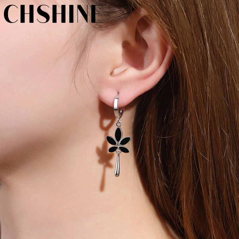 CHSHINE 925 Sterling Silver Maple Leaves Water Drop Earrings Charm Jewelry