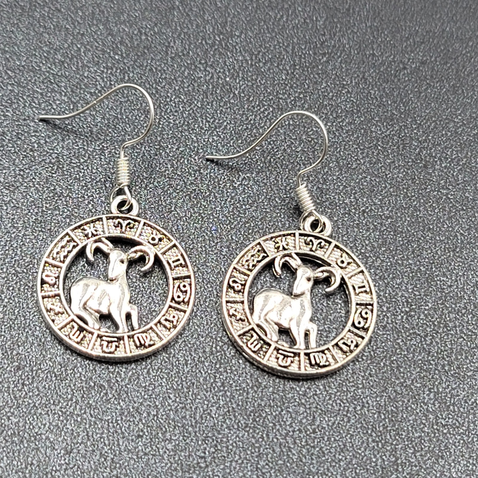 Zodiac Pierced Earrings Silver tone Dangle 7/8″