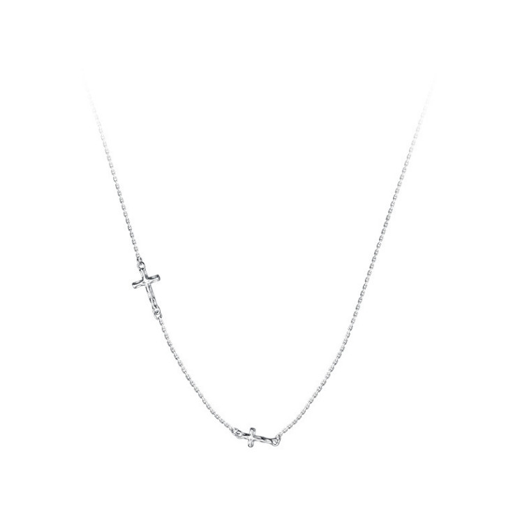 S925 Sterling Silver Religious Necklace Sideways Cross Choker 16+2″ Chain D13