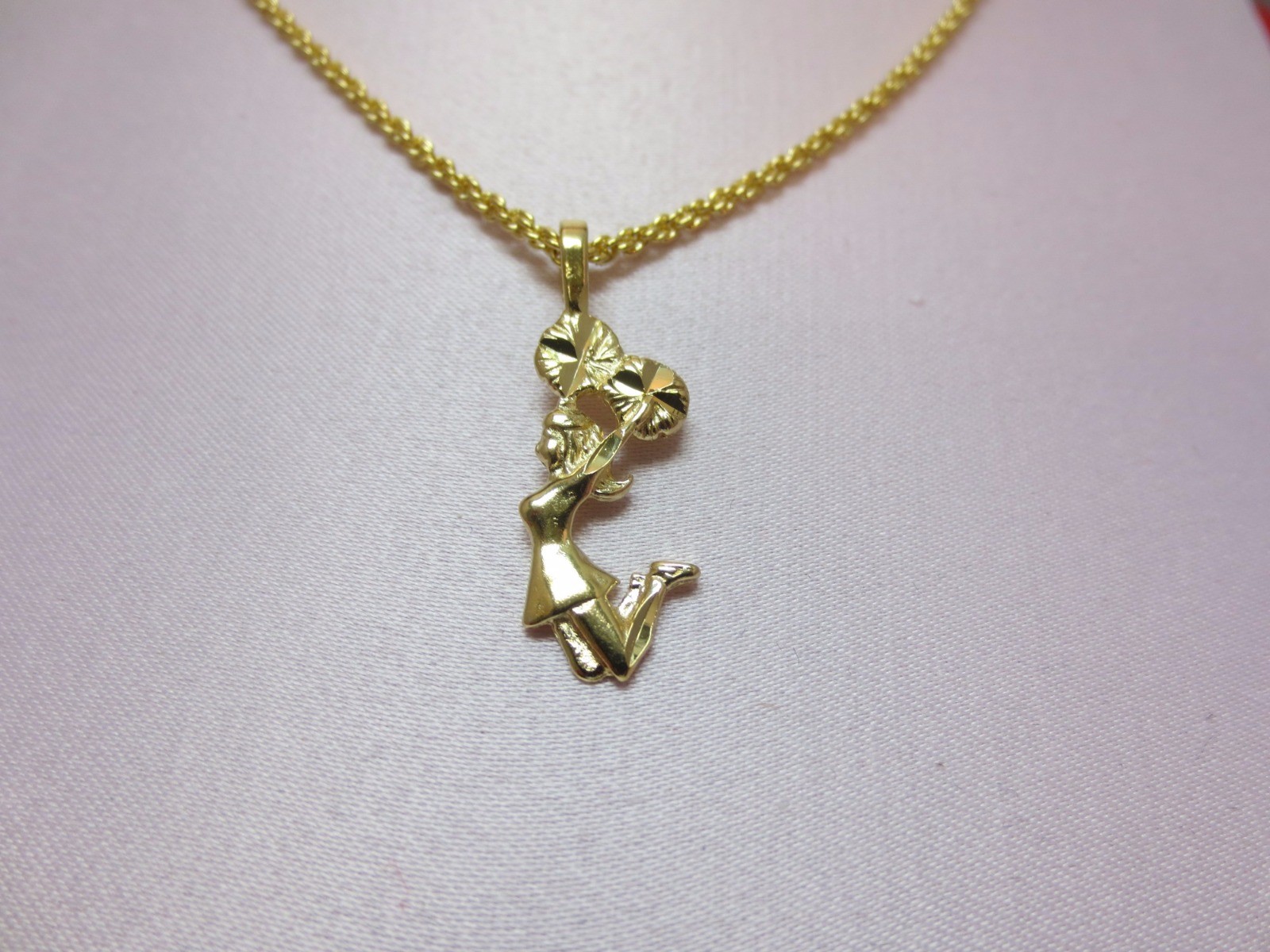 14 KT GOLD PLATED CHEERLEADER CHARM &30 INCH ROPE CHAIN SET- 2465
