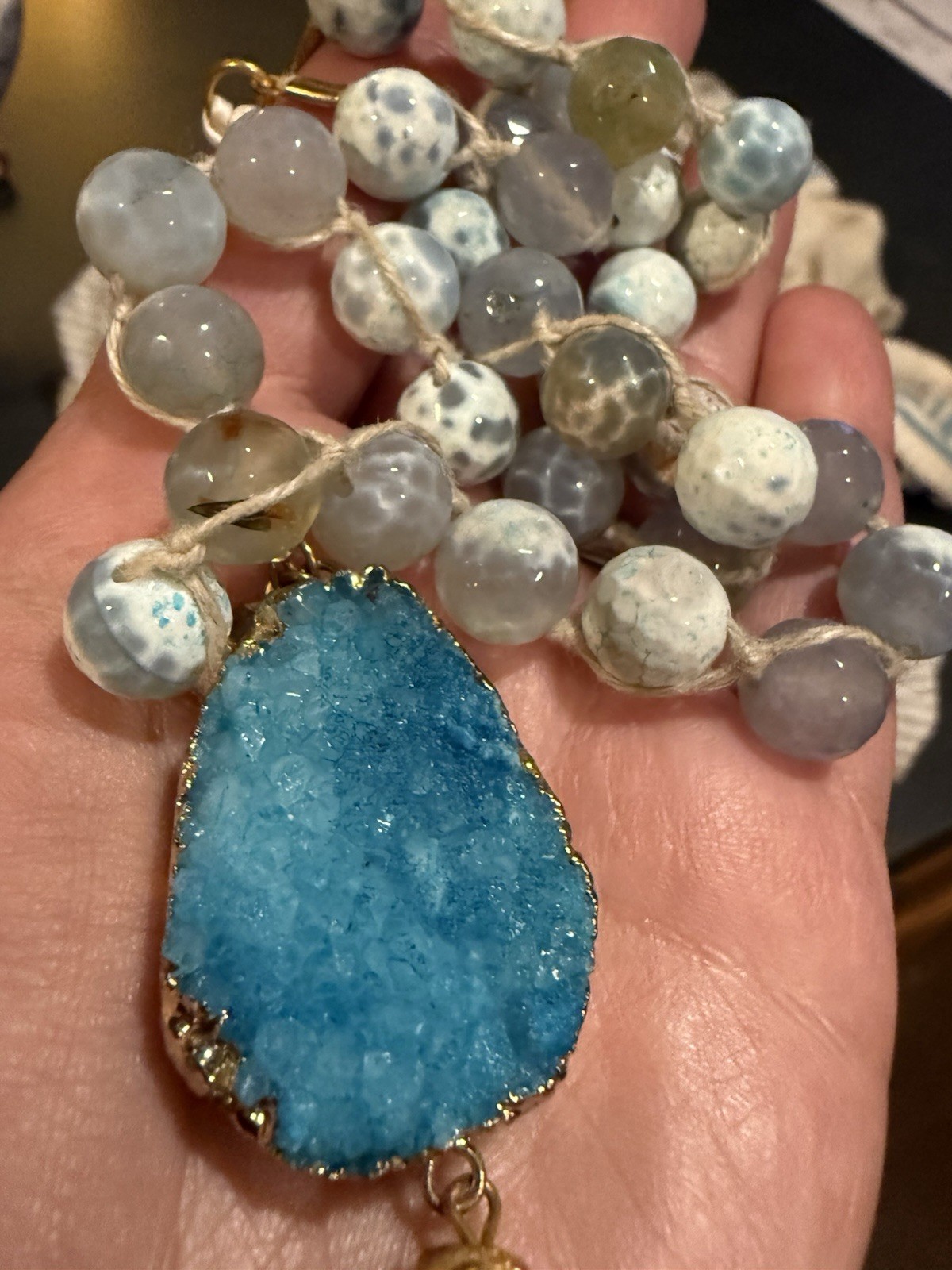 Susan Shaw Druzy Stone Tassel Necklace Blue Stone 33 To 35 In Adj