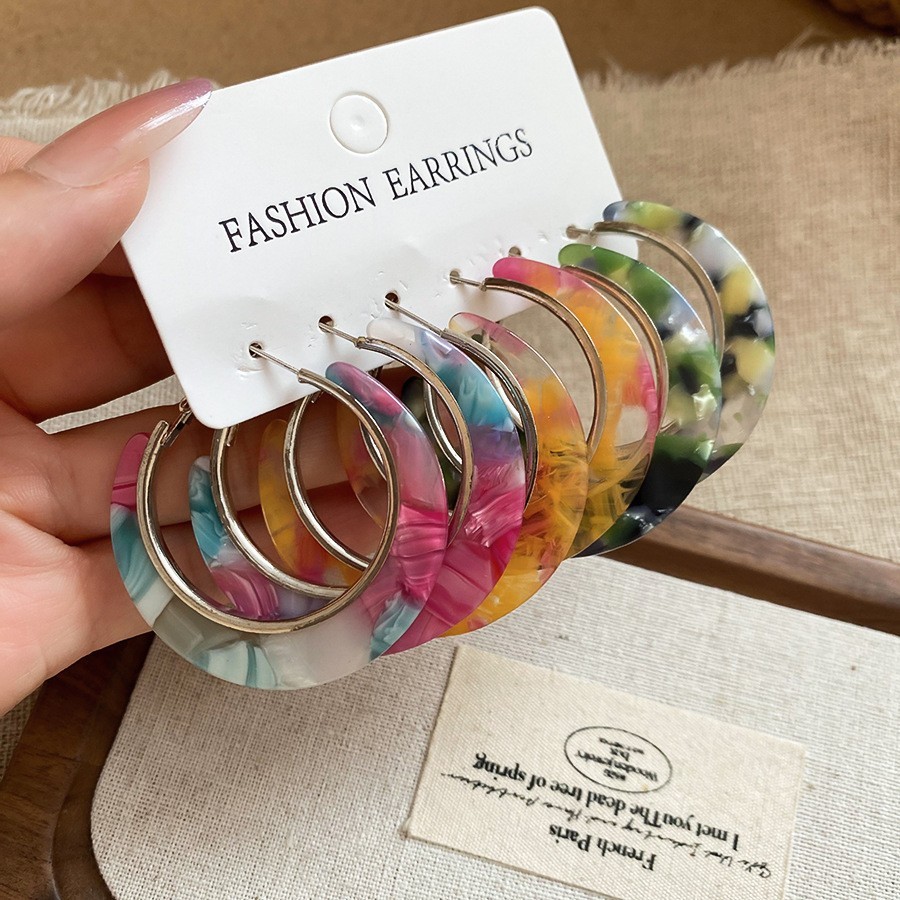 6 Pcs Set C-shaped Earrings Smudged Leopard Print Hoop Earrings Luxury Jewelry