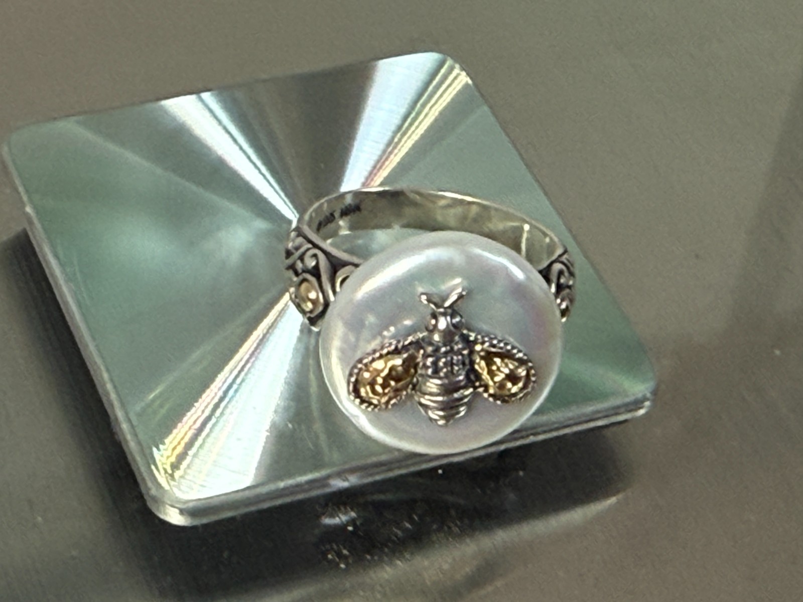 Artisan Silver 18K Gold Accented Cultured Pearl Bee Samuel B. collection, Ring 7