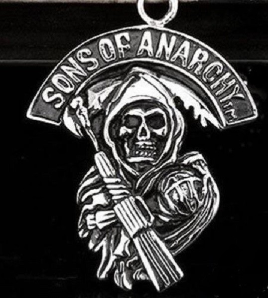 GRIM REAPER ANARCHY SKULL biker men LARGE steel DEATH pendant 22″ necklace