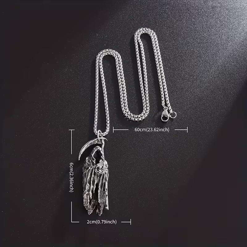 Unique 925 Sterling Silver Gothic Hellbringer Scythe Grim Reaper Charms Necklace
