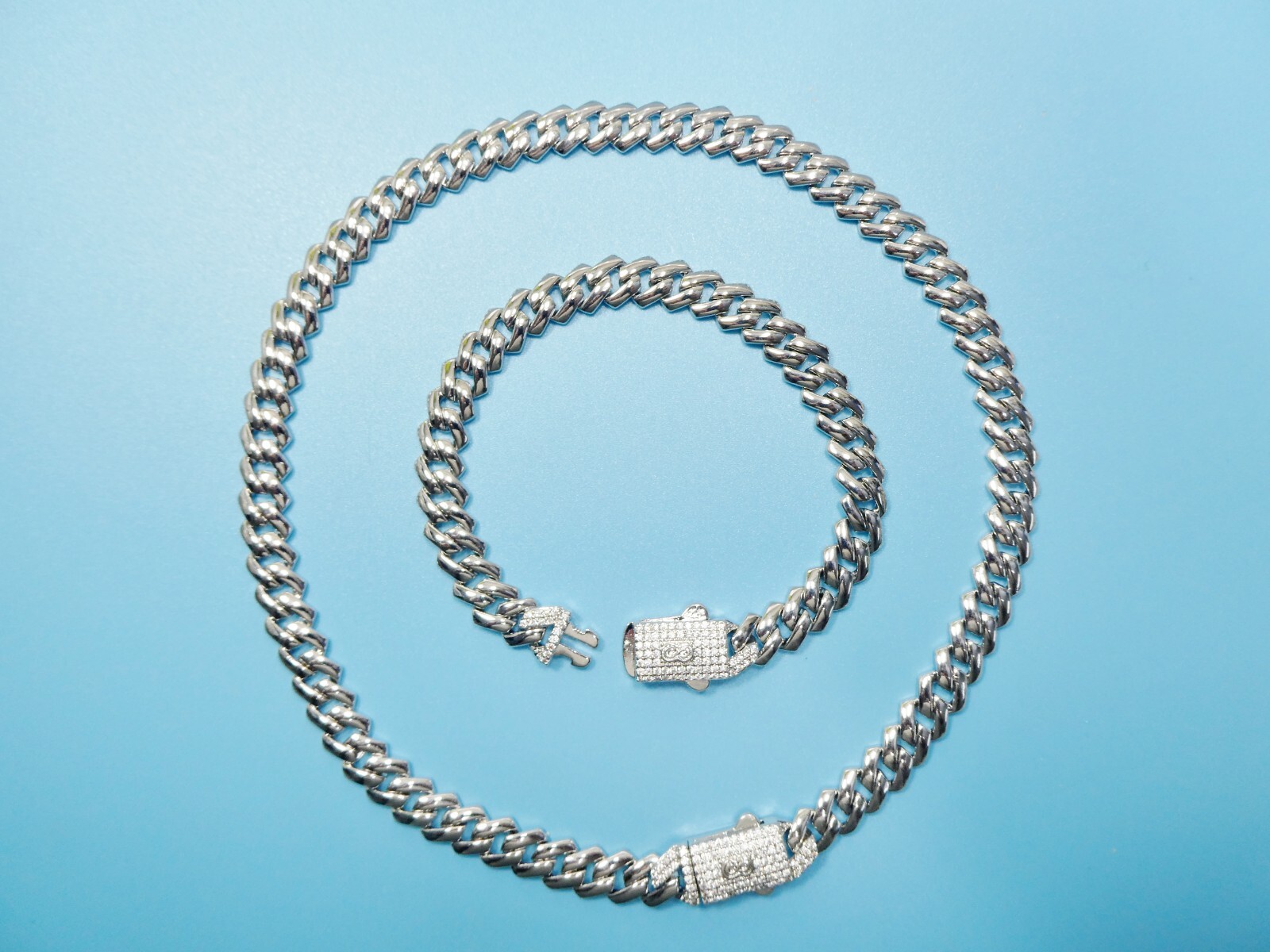 9MM 14K COLOR WHITE GOLD BRASS RHODIUM PLATED MONACO BRACELET/NECKLACE