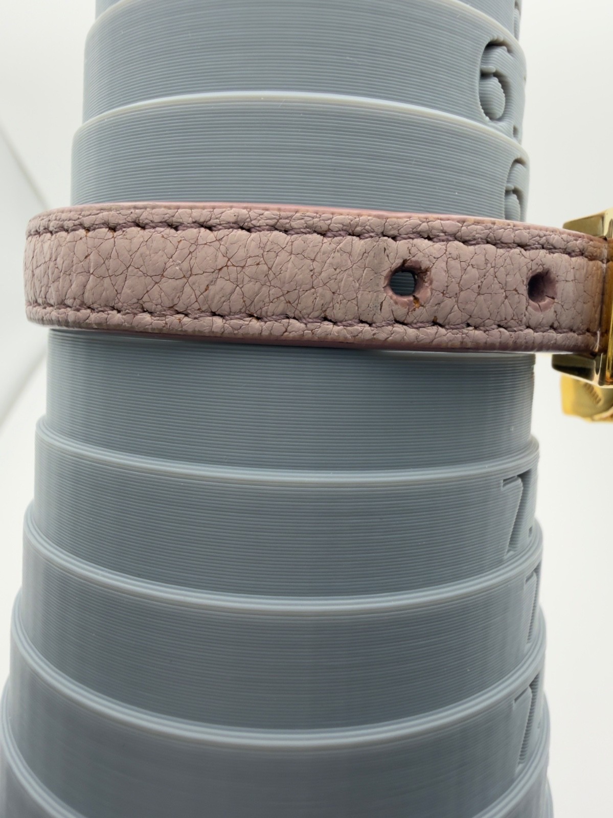 Authentic Miu Miu Pink Beige Leather Bracelet Crystal Charm Gold Tone Hardware