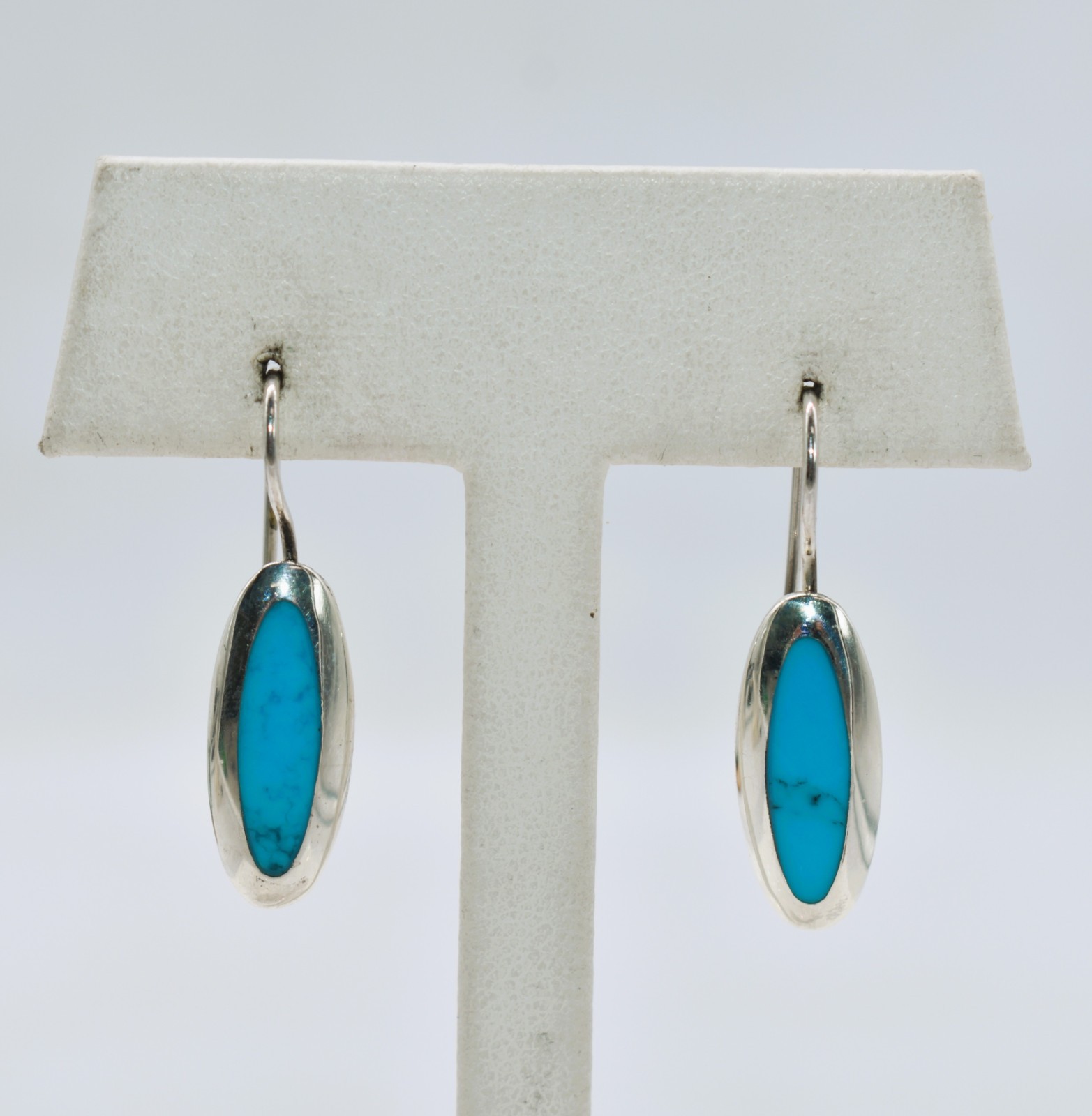 Simulated Turquoise Sterling Silver Dangle/Drop Earrings 1-1/4 inch