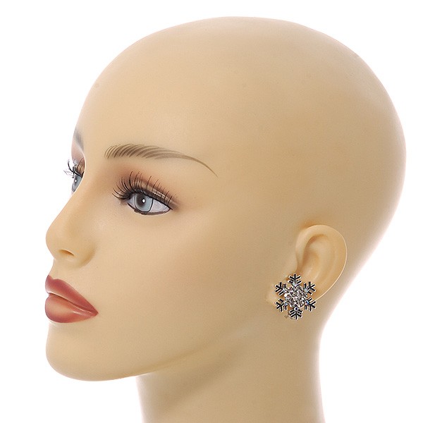 AB/ Clear Crystal Snowflake Clip On Earrings In Silver Tone – 20mm Diameter