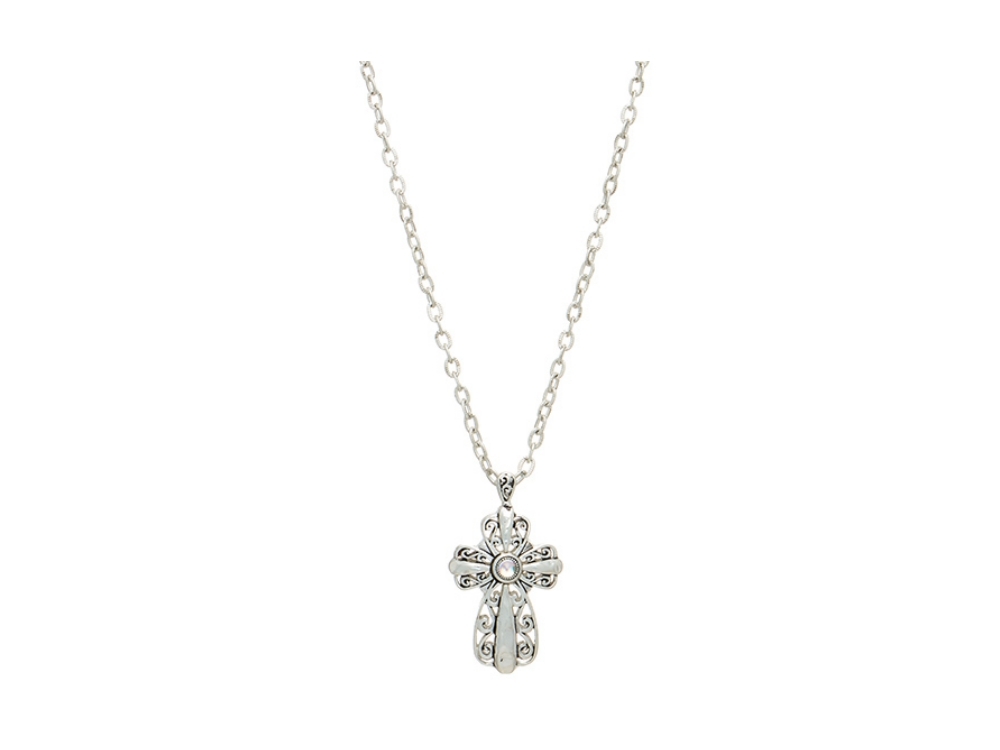 Silvertone Filigree Cross Pendant Necklace ~ Great Gift Idea!