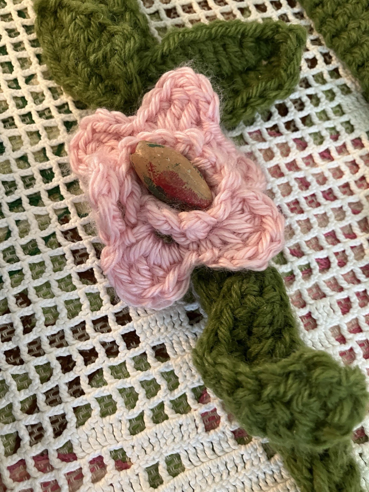 CROCHETED GREEN & MULTICOLORED FLOWERS W/ BEADS LARIAT BELT SCARF WRAP NECKLACE