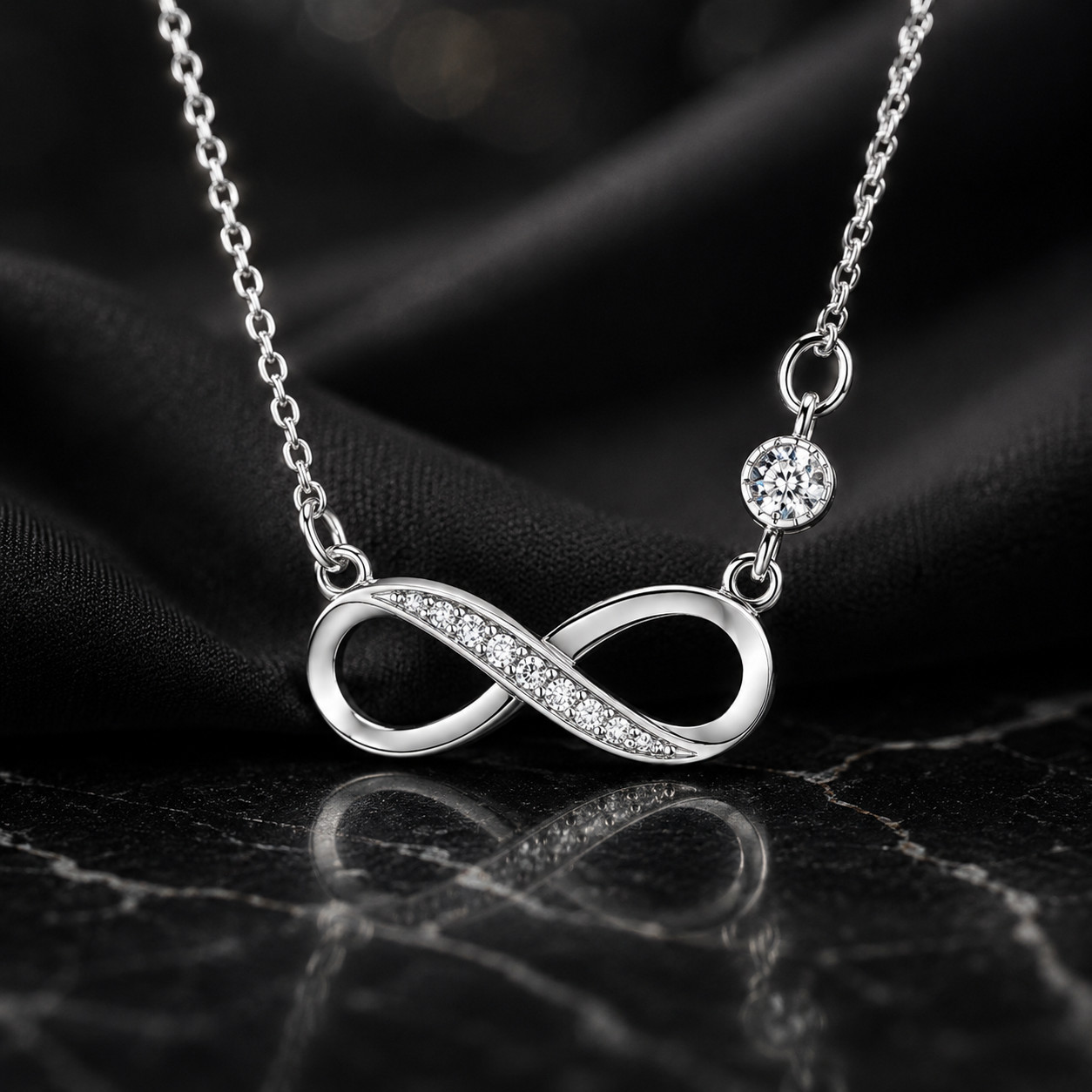 925 Sterling Silver Plated Infinity 8 CZ Pendant Necklace Choker Women