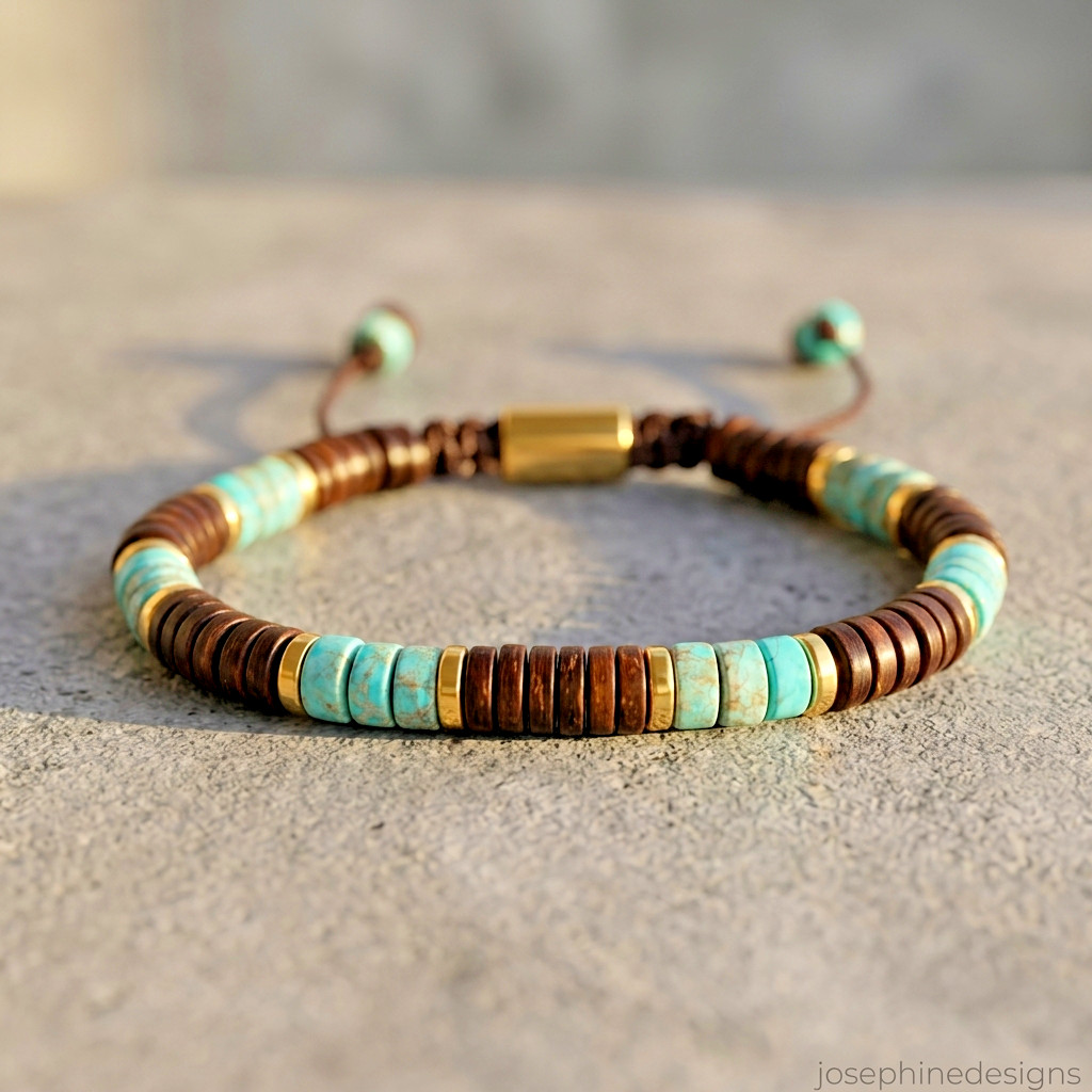 Natural Coconut Shell Sea Sediment Jasper Bracelet Handmade Boho Ethnic Jewelry