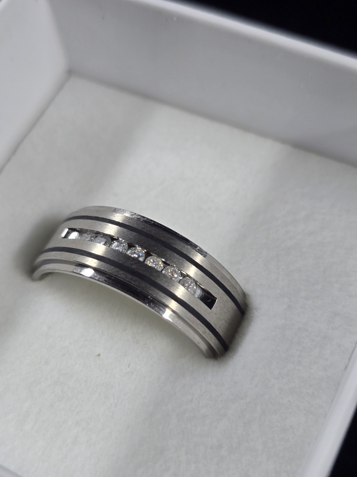 Men’s Chisel Titanium Polished/Brushed Enameled 1/4ct tw. Diamond Ring 9mm Band