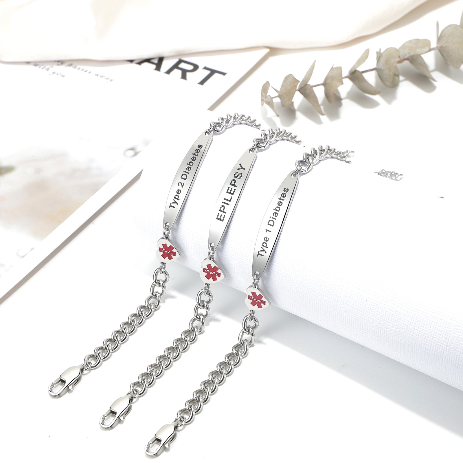 Women Heart Medical Alert ID Bracelet Emergency First Aid Health Alert Bangle