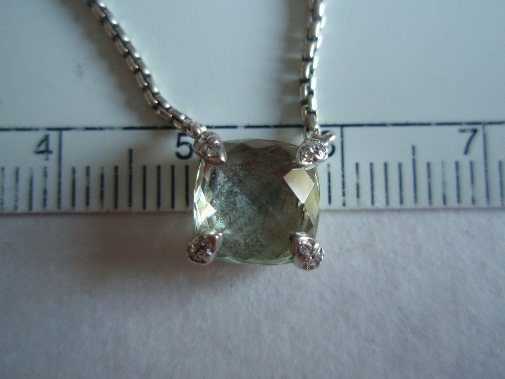 David Yurman Sterling Silver 925 Petite Chatelaine Prasiolite & Diamond Necklace