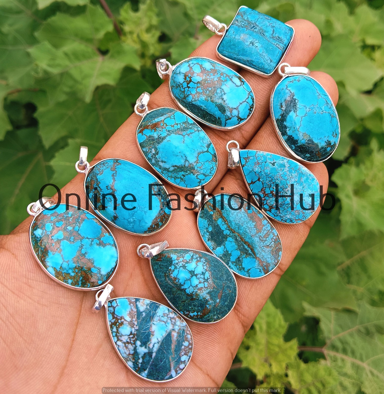 Mesmerzing Turquoise Gemstone Pandant Lot 925 Sterling Silver Plated Jewelry