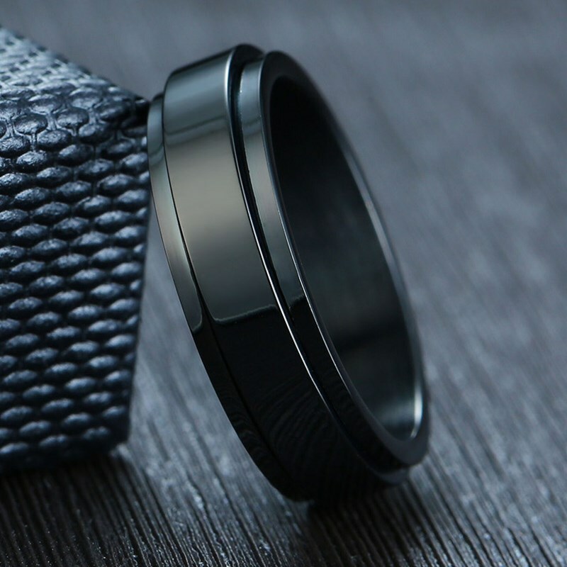 Black/Gold/Silver Spinner Polished Band 6MM Women Stainless Steel Ring Size 5-11