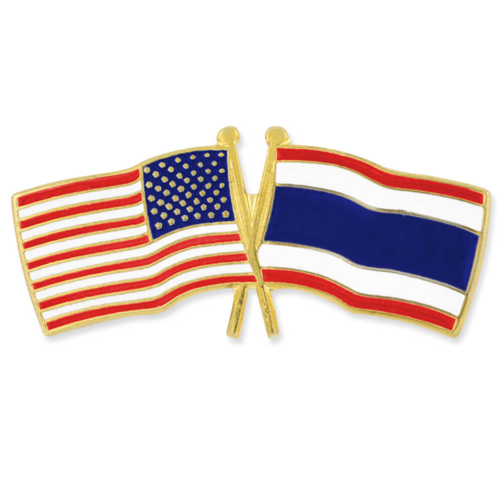 PinMart’s USA and Thailand Crossed Friendship Flag Enamel Lapel Pin