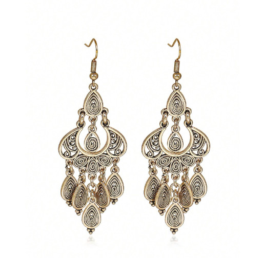 Bronze/Gold Teardrop Dangle Earrings ✨ Swirl Design 3″ Boho India Style Jewelry