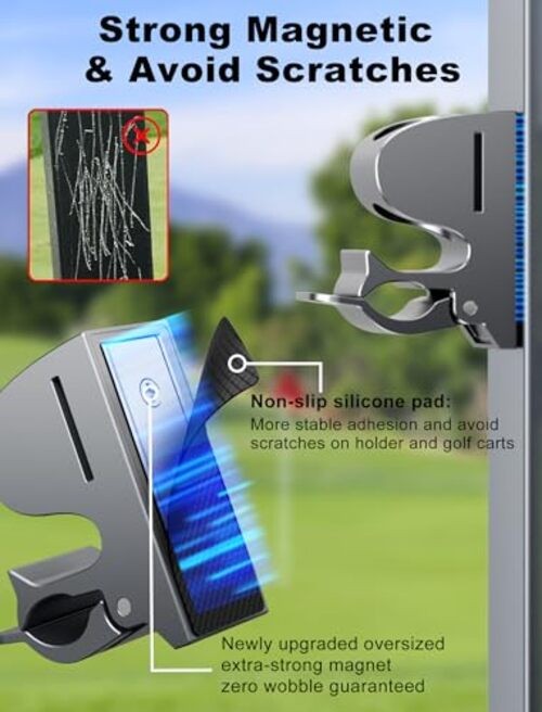 Magnetic Holder Clip for Golf Cart, Aluminum Alloy Stand Clip Holder Fit gray