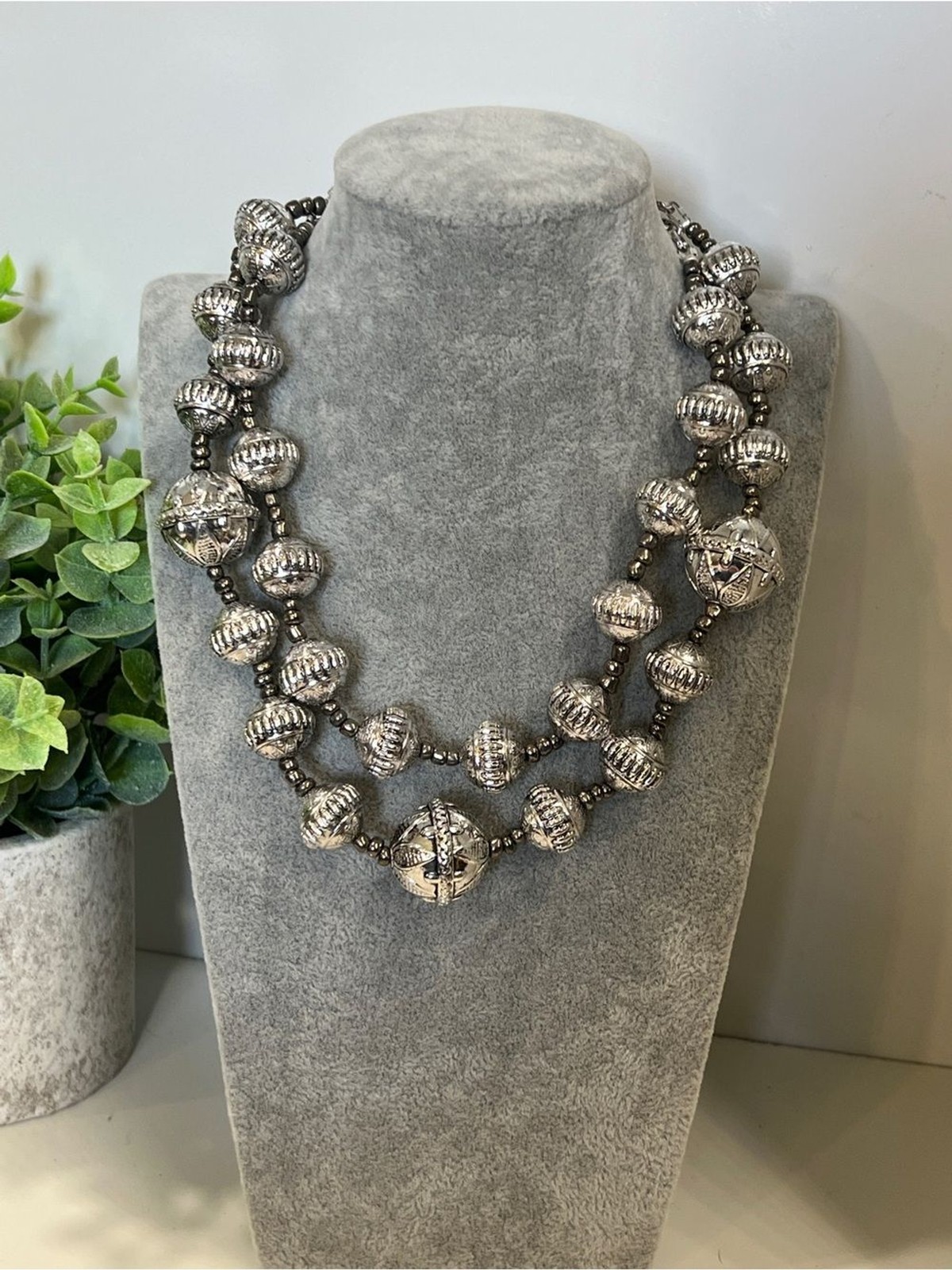 Premier Designs Antique Silver-Tone Double Strand Bead Necklace