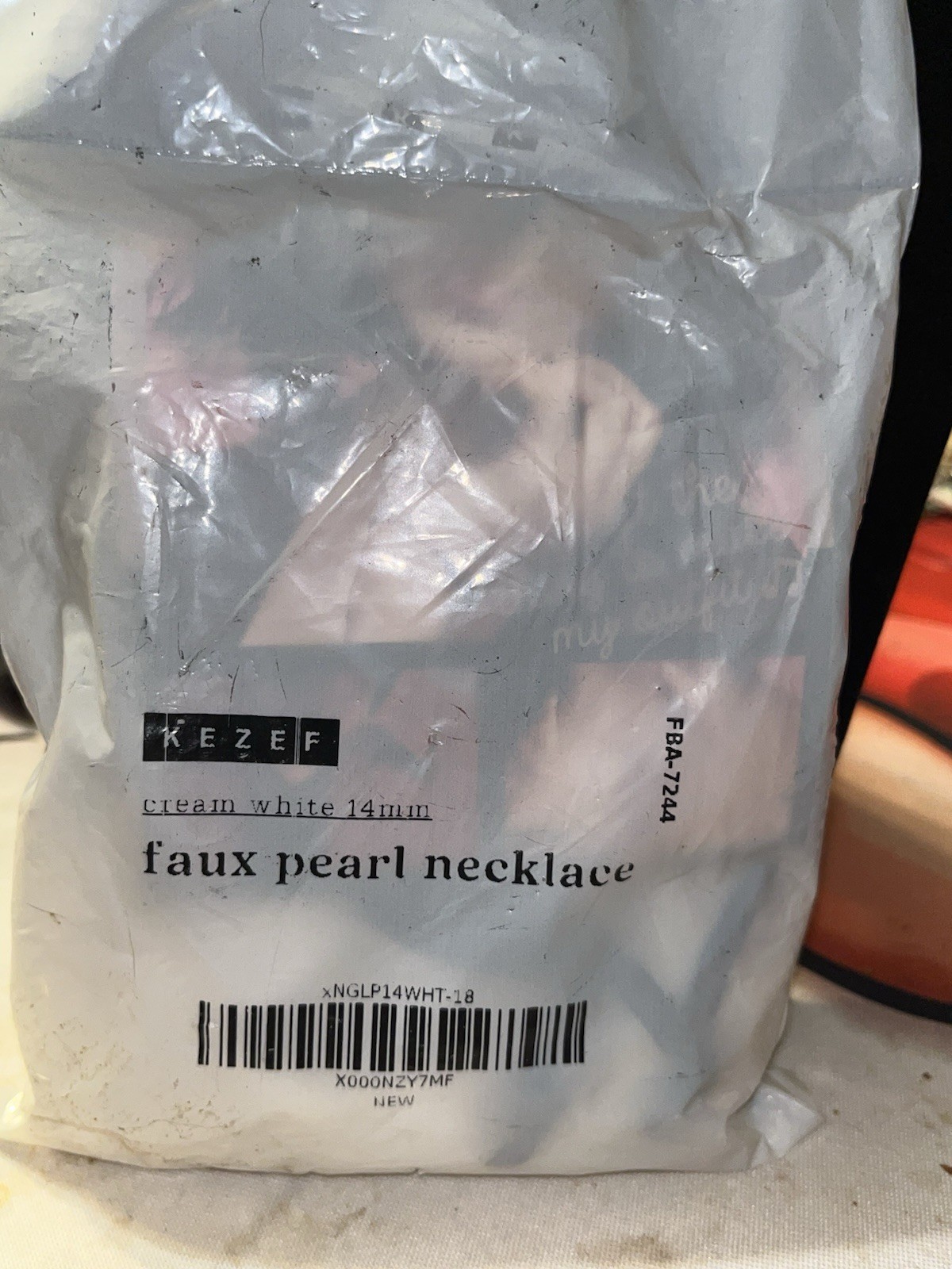 NIP Kezef Cream White 14mm Faux Pearl Necklace with Jewelry Bag