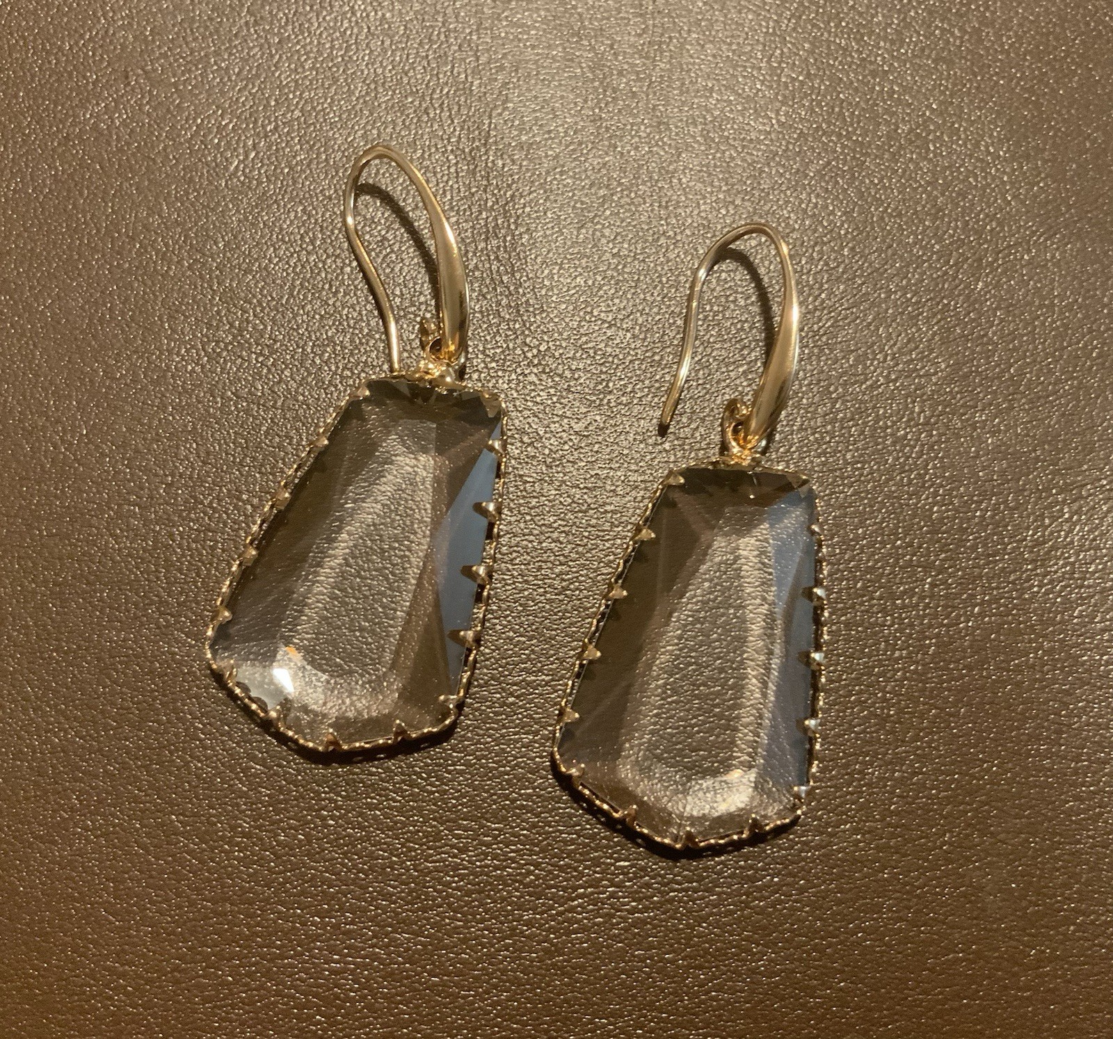 Anthropologie Clear Earrings Geometric Gold Boho Faceted Gemstone Statement VTG