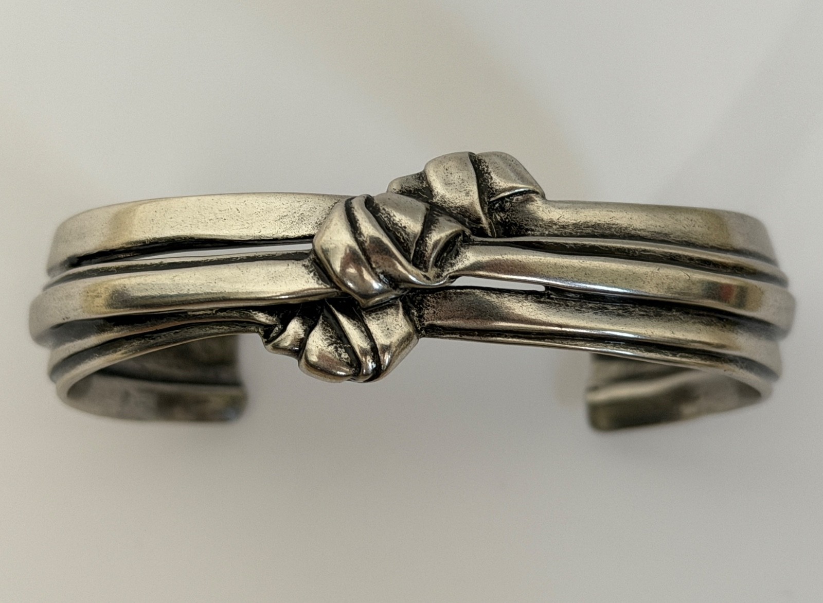 NWT Saint Laurent YSL Triple Knotted Antique Silver Brass Cuff Bracelet L $895