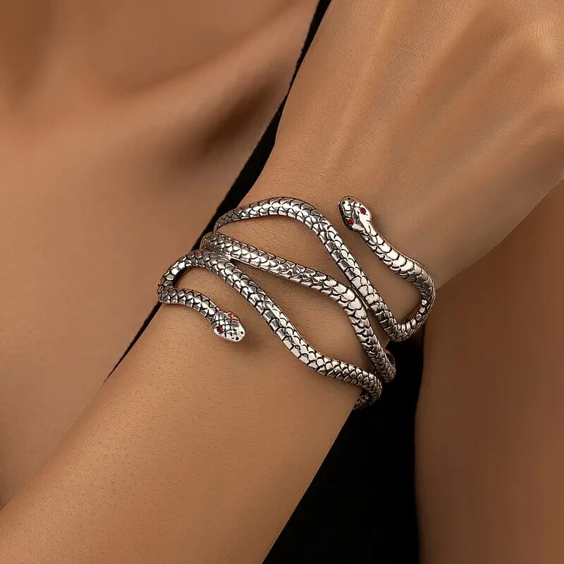 Elegant Unique 925 Sterling Silver Charm Cobra Snake Design Bracelet Bangle Cuff