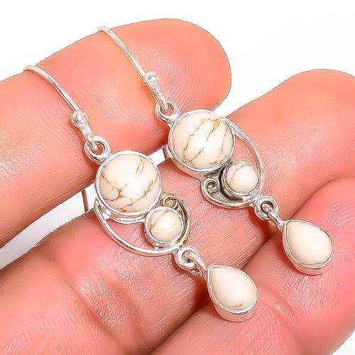 Copper White Turquoise 925 Silver Plated Earring 1.95″ E1819-21