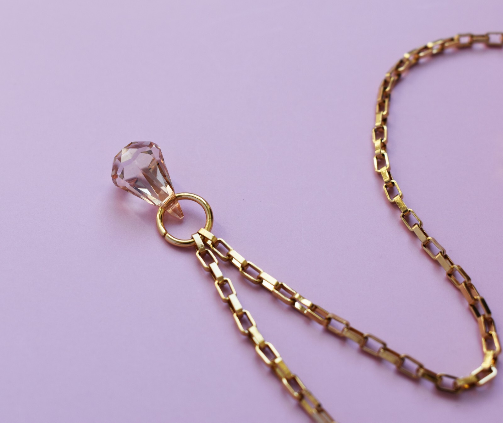 Crystal drop box chain necklace, Swarovski crystal dangle necklace