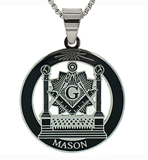 Masonic Pillars Pendant – Steel Freemason Necklace Altar, Square & Compass