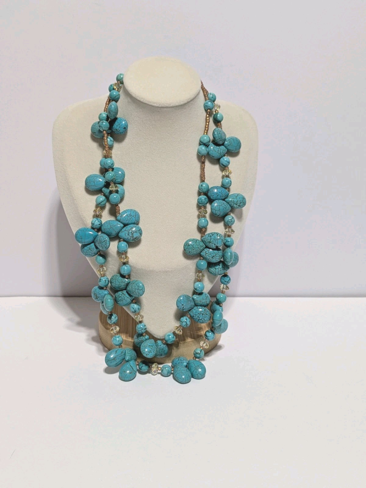 Layered Cluster Howlite Necklace With Multicolor Glass & Acrylic Beads. BOHO