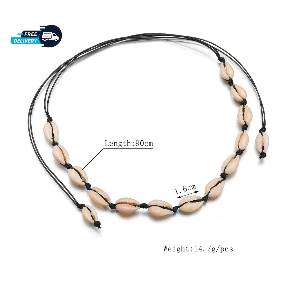Cowrie Shell Choker Boho White String Necklace Surfer Beach Conch Puka, Hawaiian