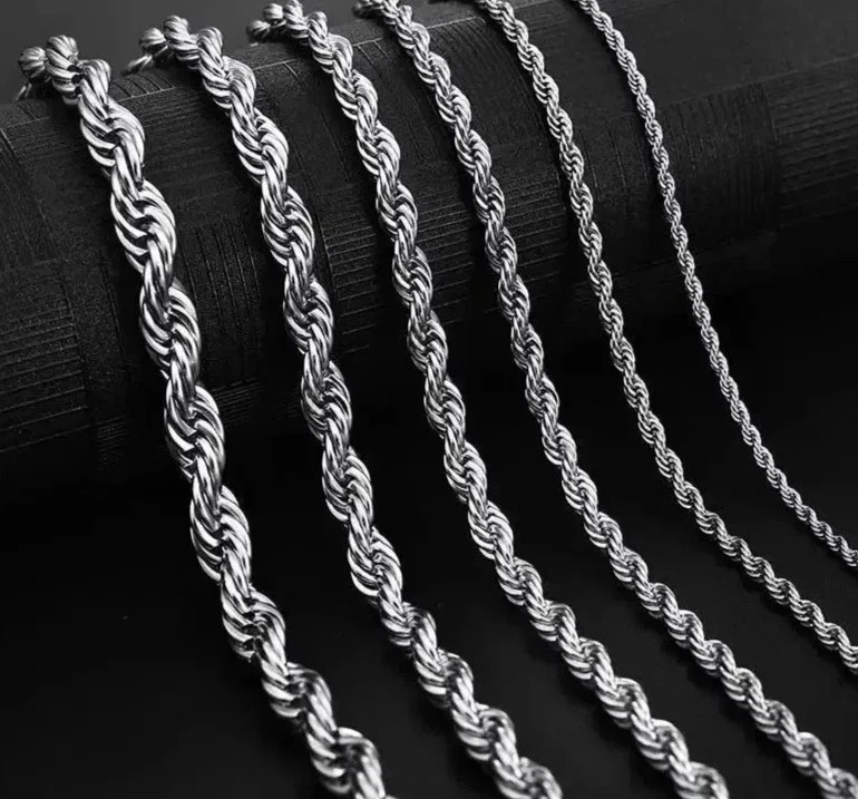 4mm Diamond Cut Solid 925 Sterling Silver Italian Rope Chain Men’s Necklace