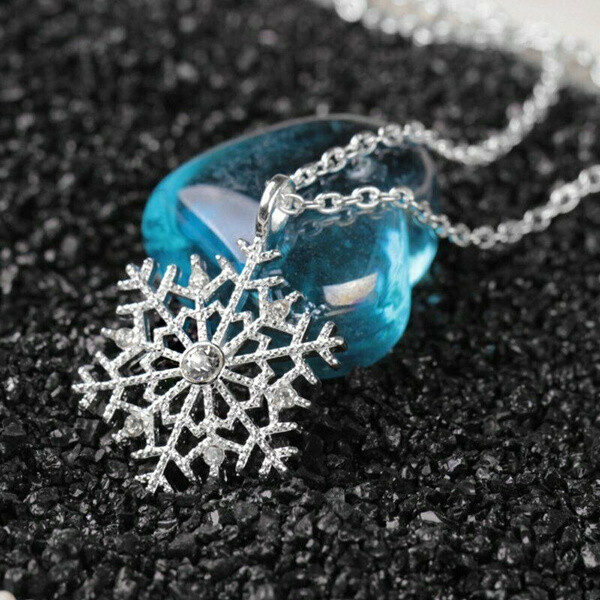 Christmas Crystal Snowflake Silver Charm Chain Necklace Pendant Jewelry Gift New