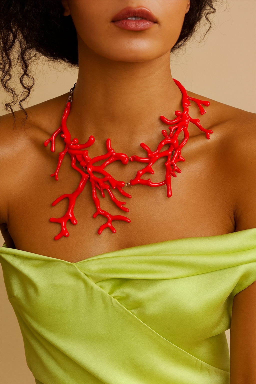 Red Coral Branch Statement Necklace