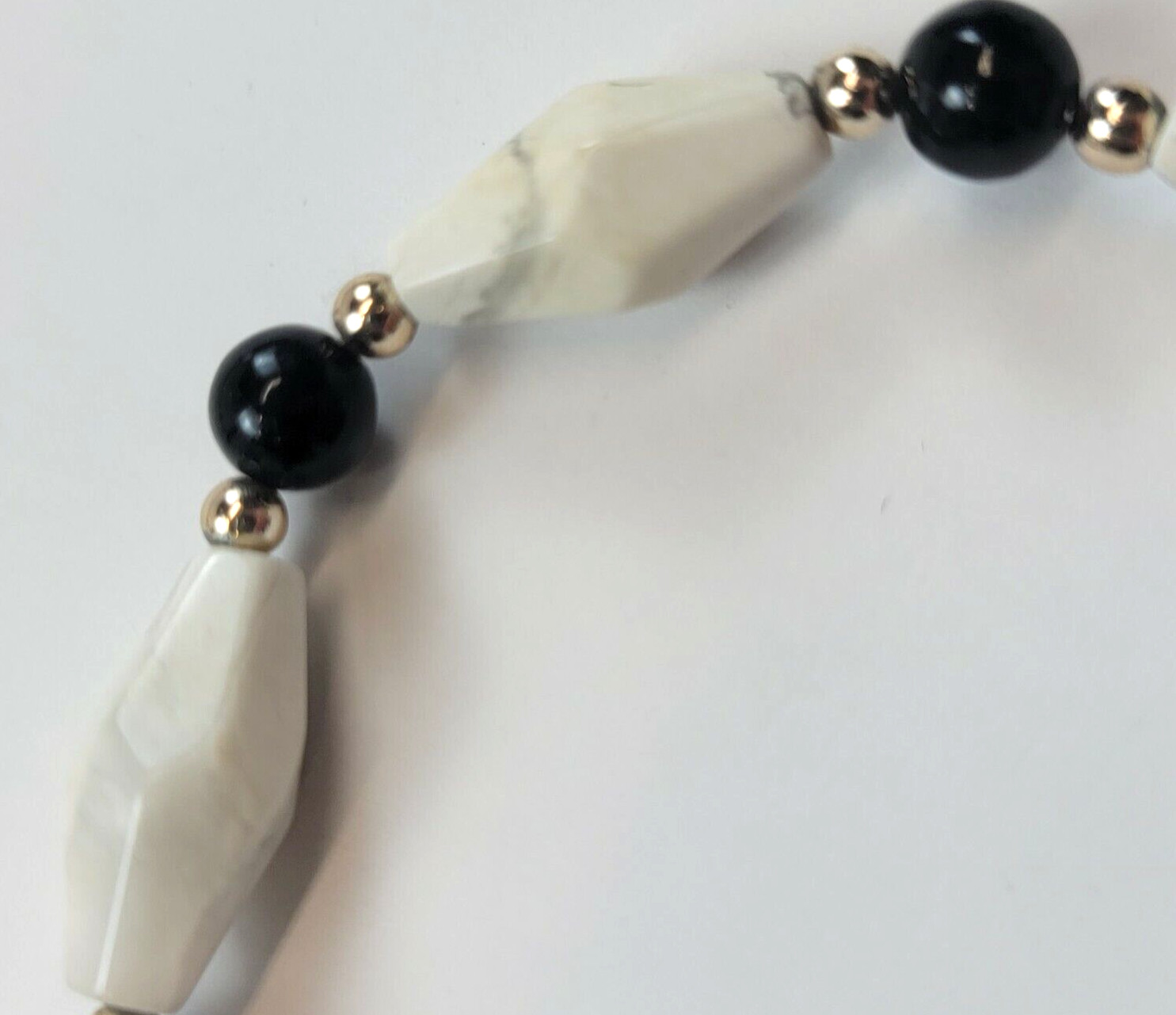 Gray Howlite Black Tourmaline Beaded Necklace 30 In Silver-Tone Bicone Continous