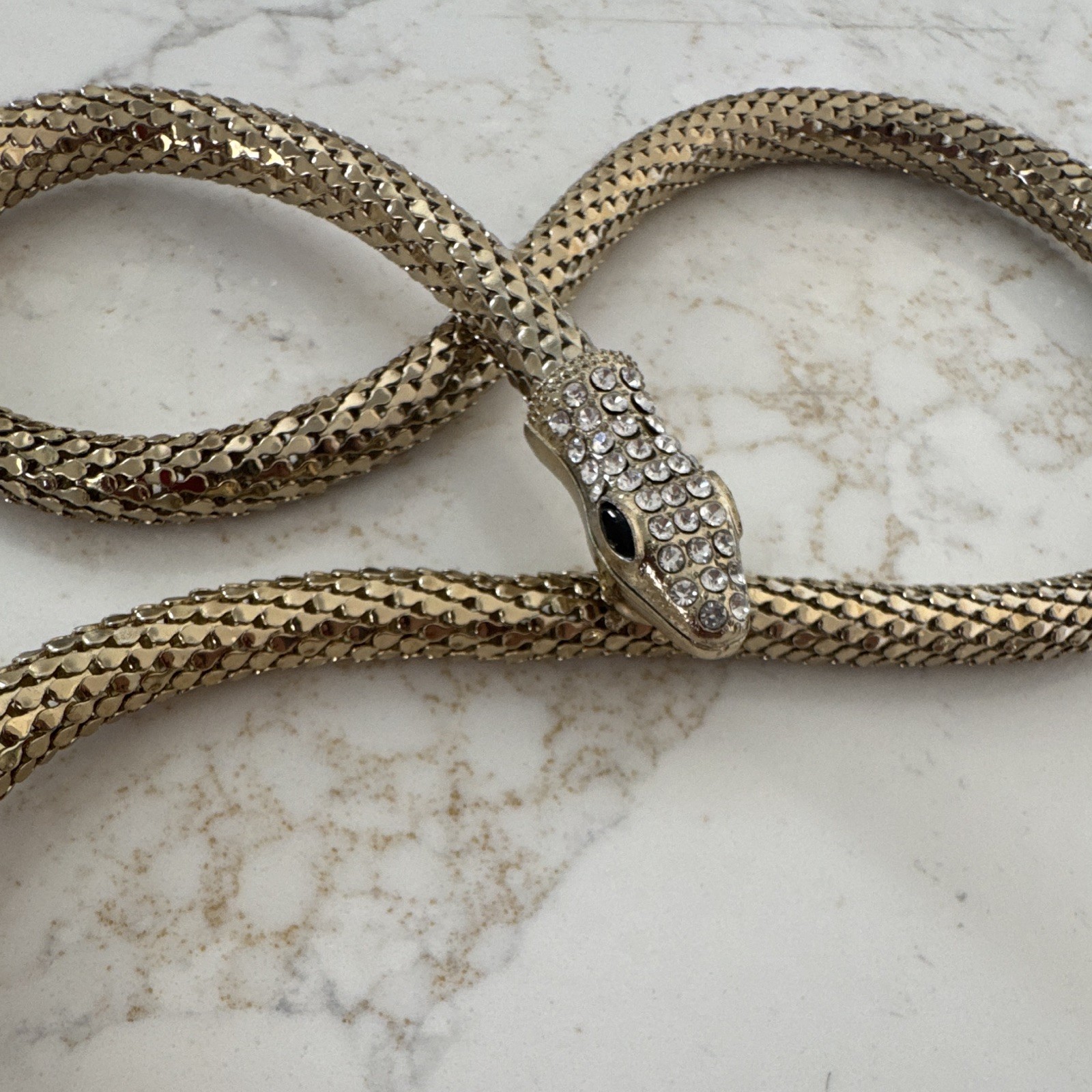 Gold Snake Chain Statement Necklace, Magnetic Clasp, Pavé Crystal Snake Head